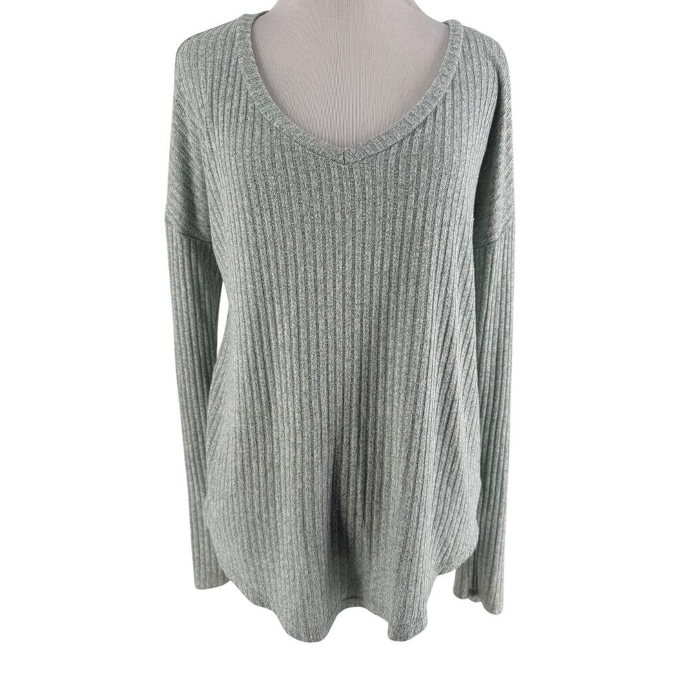 American Eagle Women's Soft & Sexy Green Ribbed Long Sleeve Blouse Size Medium